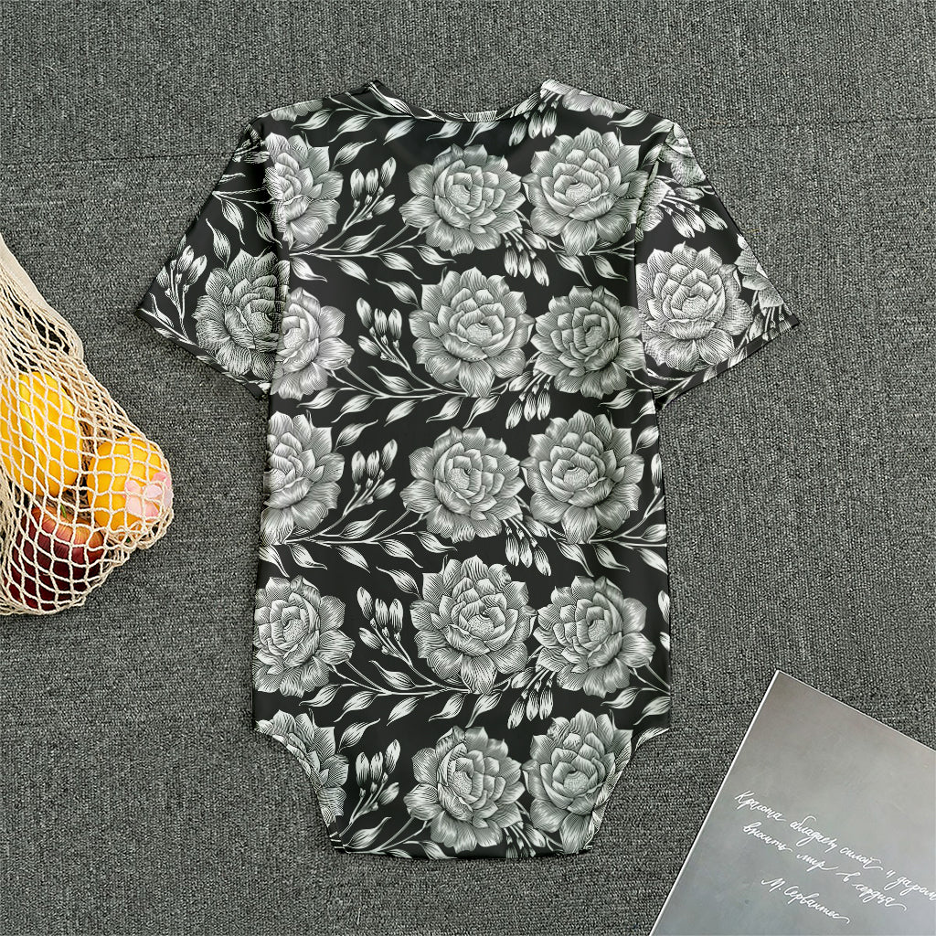 Vintage Black And White Floral Print Men's Bodysuit