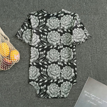 Vintage Black And White Floral Print Men's Bodysuit