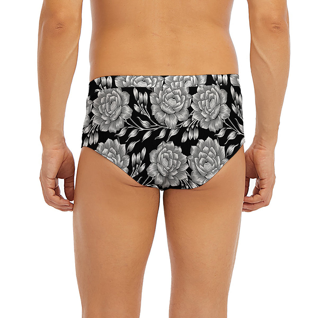 Vintage Black And White Floral Print Men's Briefs