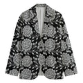 Vintage Black And White Floral Print Men's Cotton Blazer