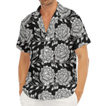 Vintage Black And White Floral Print Men's Deep V-Neck Shirt