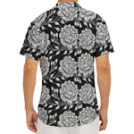 Vintage Black And White Floral Print Men's Deep V-Neck Shirt