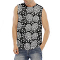 Vintage Black And White Floral Print Men's Fitness Tank Top