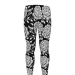 Vintage Black And White Floral Print Men's leggings