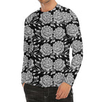 Vintage Black And White Floral Print Men's Long Sleeve Rash Guard