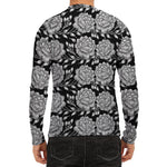 Vintage Black And White Floral Print Men's Long Sleeve Rash Guard