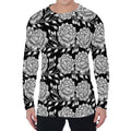 Vintage Black And White Floral Print Men's Long Sleeve T-Shirt