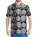 Vintage Black And White Floral Print Men's Polo Shirt