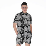 Vintage Black And White Floral Print Men's Rompers