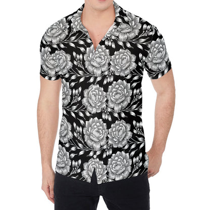 Vintage Black And White Floral Print Men's Shirt