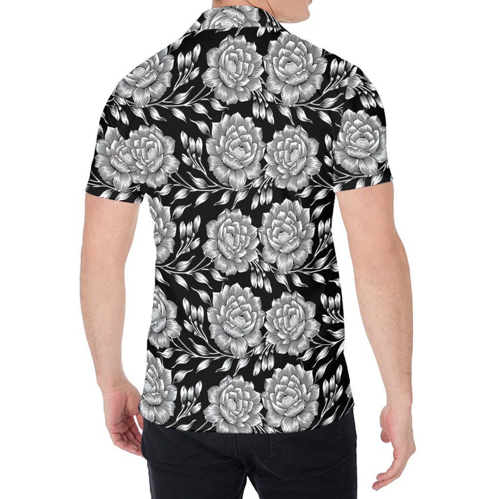Vintage Black And White Floral Print Men's Shirt