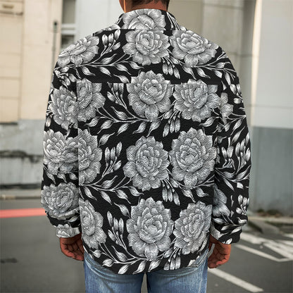 Vintage Black And White Floral Print Men's Shirt Jacket