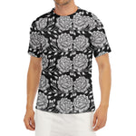 Vintage Black And White Floral Print Men's Short Sleeve Rash Guard