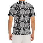 Vintage Black And White Floral Print Men's Short Sleeve Rash Guard