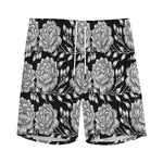 Vintage Black And White Floral Print Men's Sports Shorts
