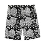 Vintage Black And White Floral Print Men's Sports Shorts