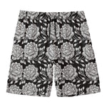Vintage Black And White Floral Print Men's Swim Trunks