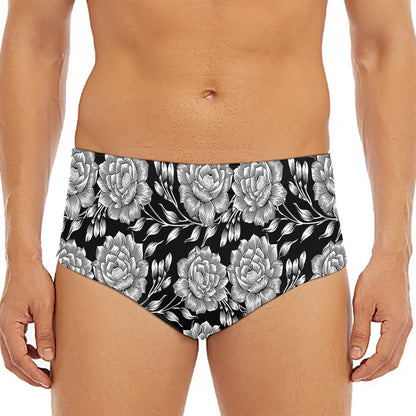 Vintage Black And White Floral Print Men's Triangle Swim Briefs