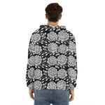 Vintage Black And White Floral Print Men's Velvet Pullover Hoodie
