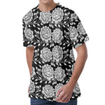 Vintage Black And White Floral Print Men's Velvet T-Shirt