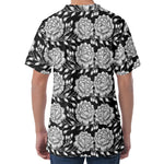 Vintage Black And White Floral Print Men's Velvet T-Shirt