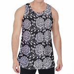 Vintage Black And White Floral Print Men's Velvet Tank Top