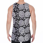 Vintage Black And White Floral Print Men's Velvet Tank Top