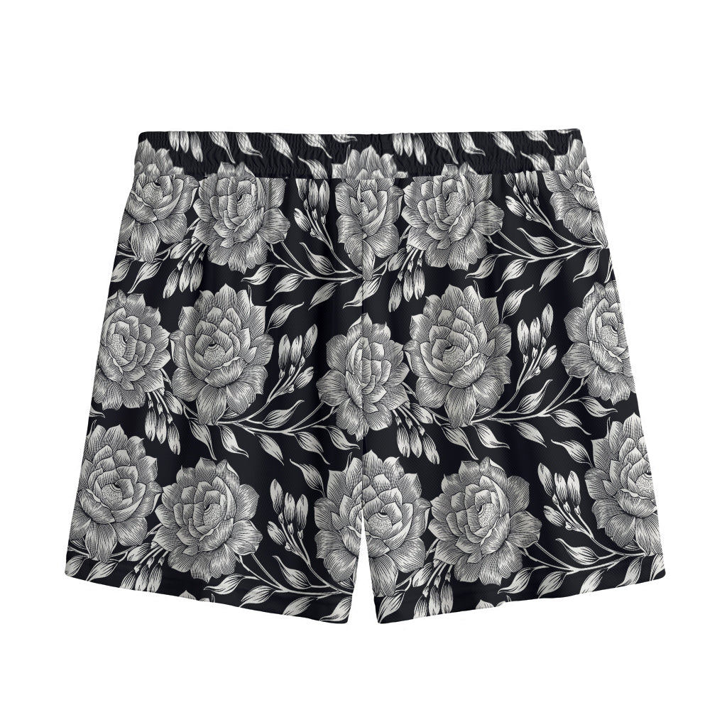 Vintage Black And White Floral Print Mesh Shorts