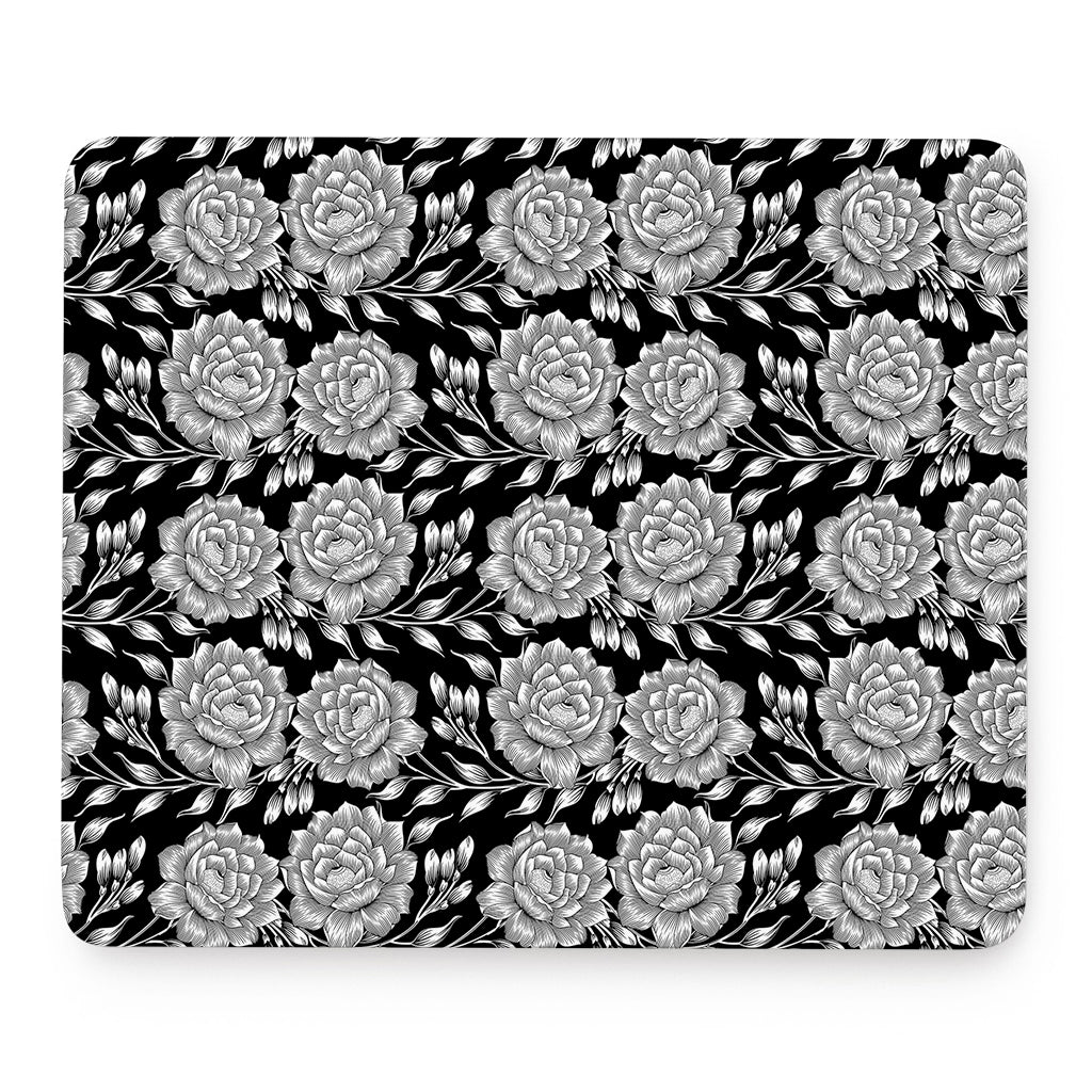 Vintage Black And White Floral Print Mouse Pad