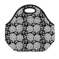 Vintage Black And White Floral Print Neoprene Lunch Bag