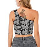 Vintage Black And White Floral Print One Shoulder Crop Top