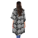 Vintage Black And White Floral Print Open Front Beach Cover Up