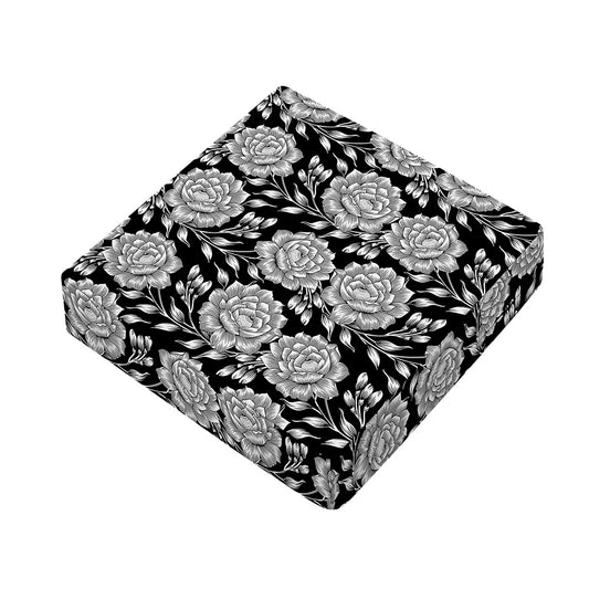 Vintage Black And White Floral Print Outdoor Seat Cushion Cover