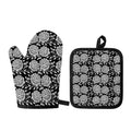 Vintage Black And White Floral Print Oven Mitt And Pot Holder Set