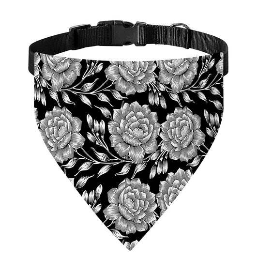 Vintage Black And White Floral Print Over The Collar Dog Bandana