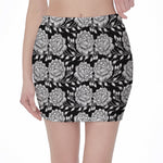 Vintage Black And White Floral Print Pencil Mini Skirt