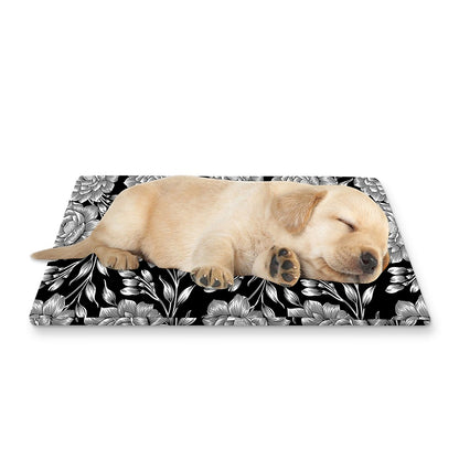 Vintage Black And White Floral Print Pet Cooling Mat Cover