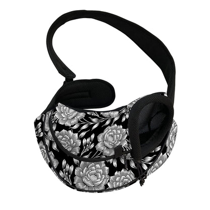Vintage Black And White Floral Print Pet Sling Carrier