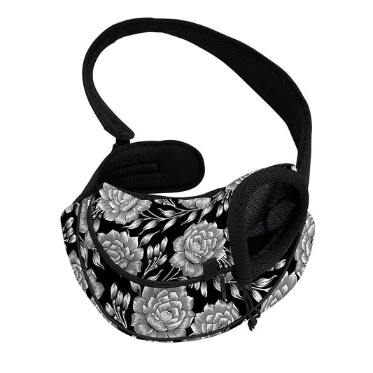 Vintage Black And White Floral Print Pet Sling Carrier