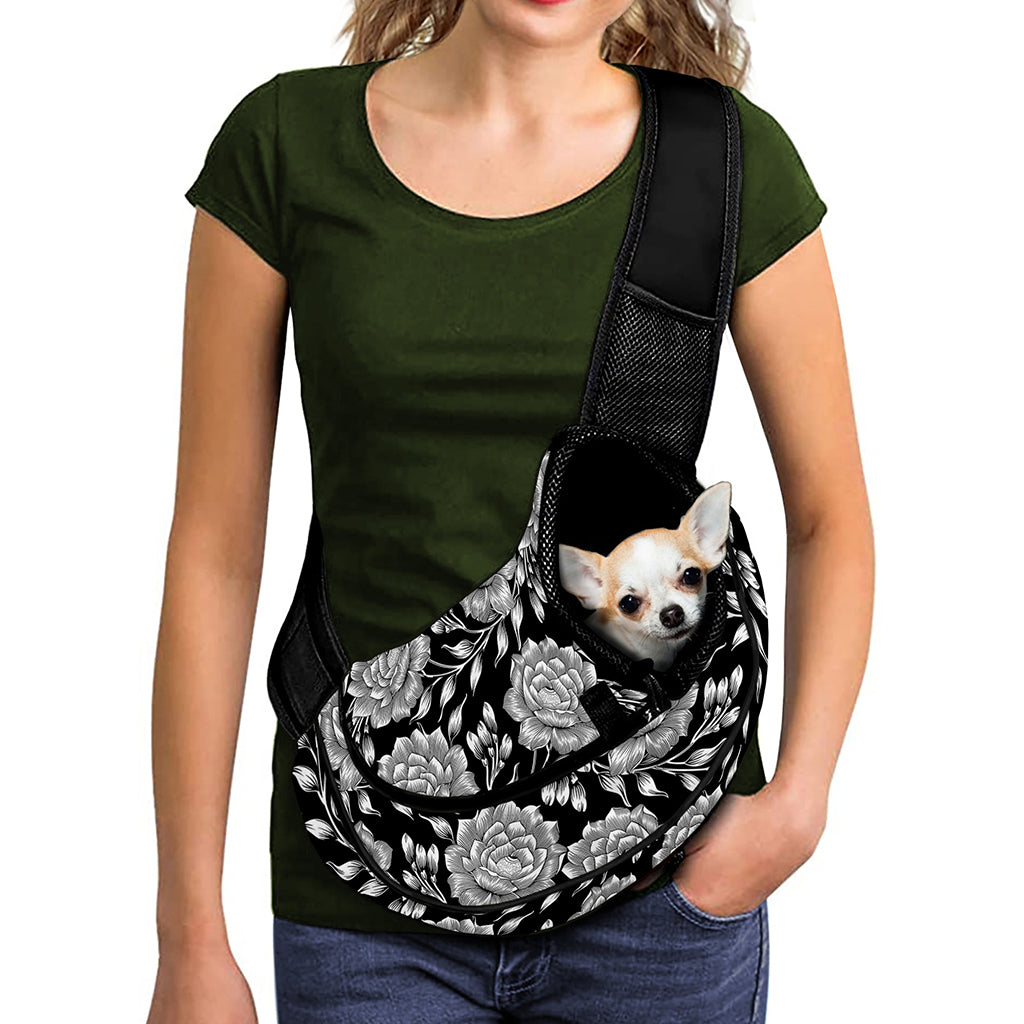 Vintage Black And White Floral Print Pet Sling Carrier