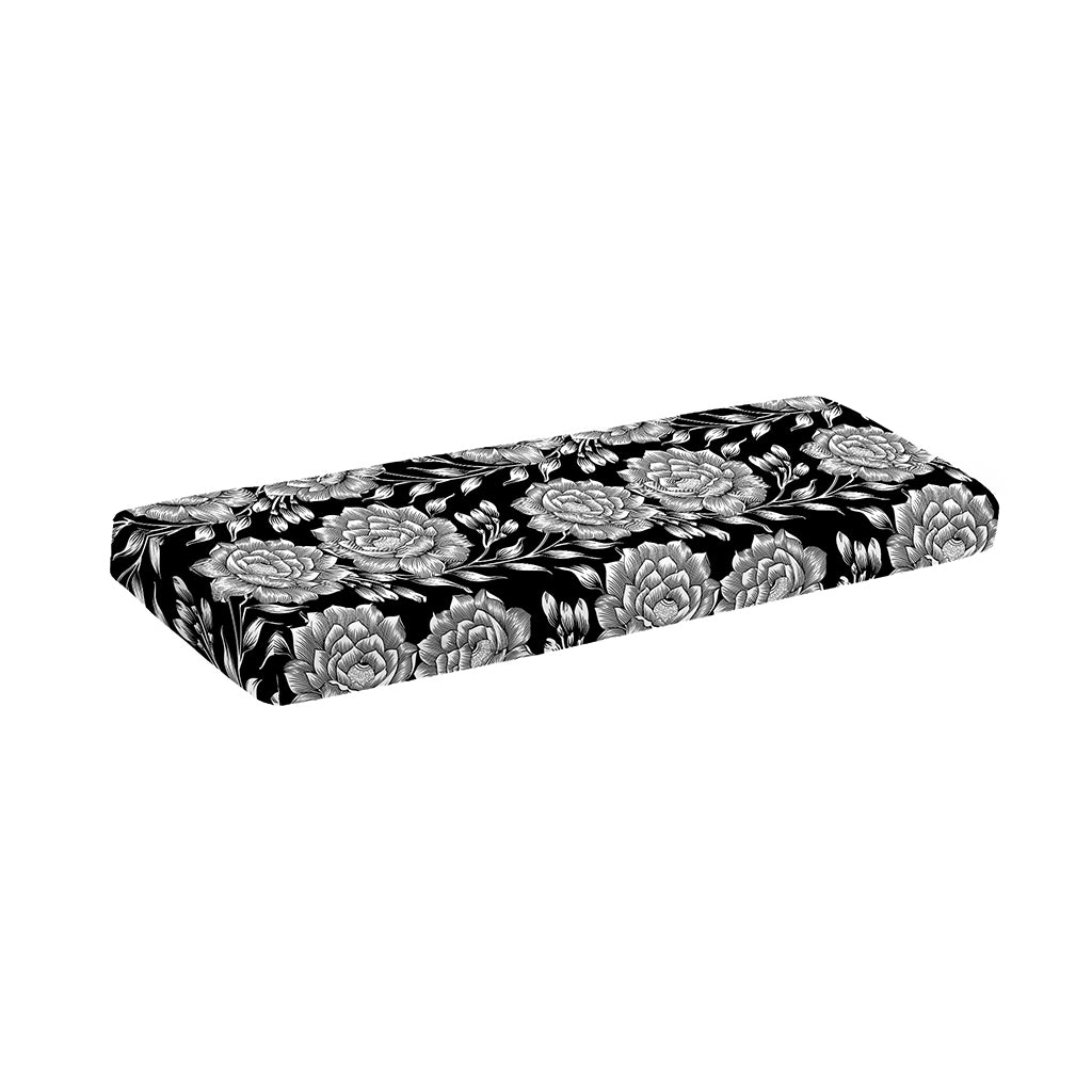 Vintage Black And White Floral Print Piano Keyboard Cover
