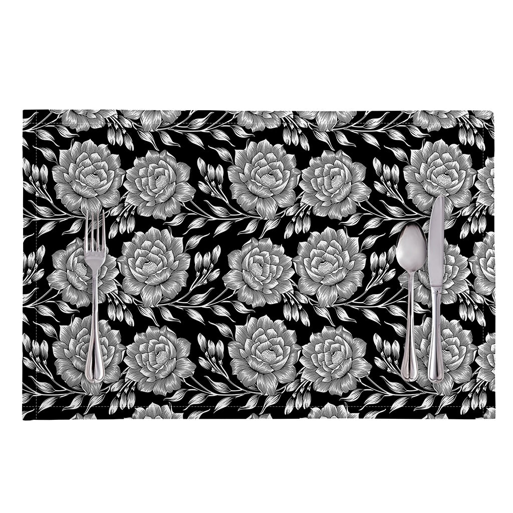 Vintage Black And White Floral Print Placemat
