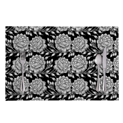 Vintage Black And White Floral Print Placemat