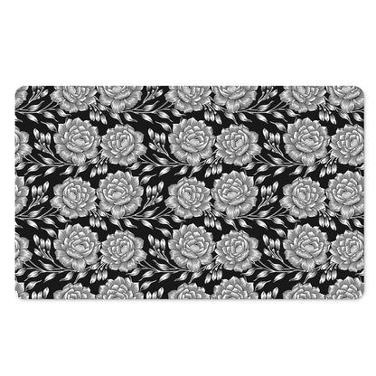 Vintage Black And White Floral Print Polyester Doormat
