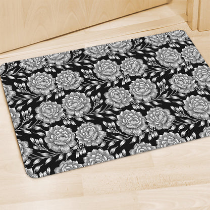 Vintage Black And White Floral Print Polyester Doormat