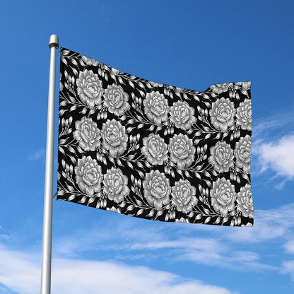 Vintage Black And White Floral Print Polyester Flag