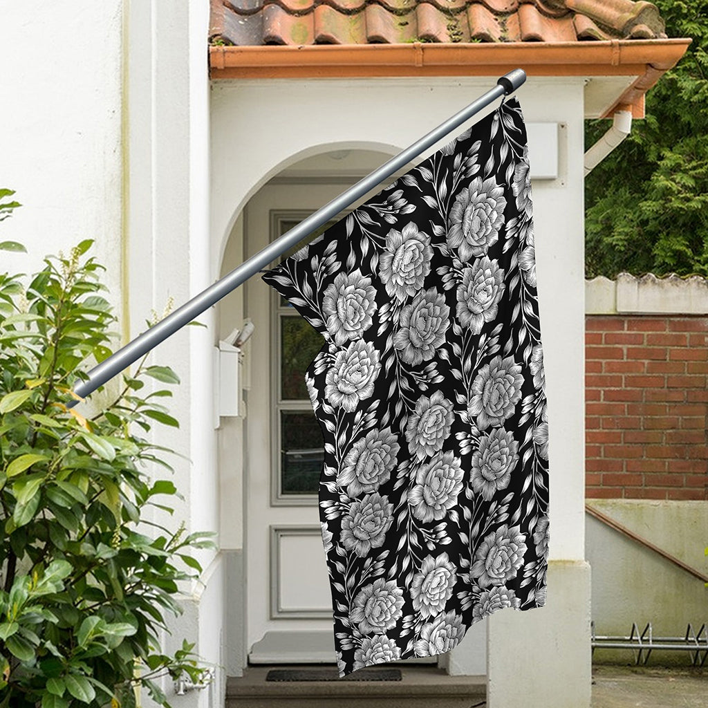 Vintage Black And White Floral Print Polyester Flag
