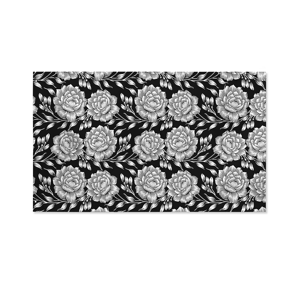 Vintage Black And White Floral Print Polyester Flag