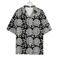 Vintage Black And White Floral Print Rayon Hawaiian Shirt