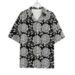Vintage Black And White Floral Print Rayon Hawaiian Shirt